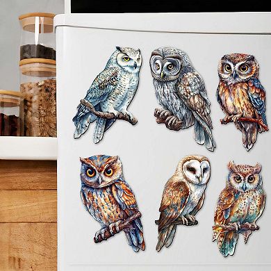 Night Owls Decorative Wooden Magnets Set of 6 by G. Debrekht