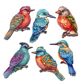 Colorful Birds Decorative Wooden Magnets Set of 6 by G. Debrekht