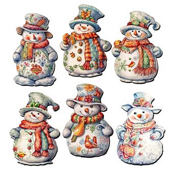 Snowman Decorative Wooden Magnets Set of 6 by G. Debrekht