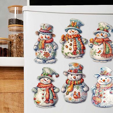 Snowman Decorative Wooden Magnets Set of 6 by G. Debrekht