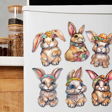 Easter Bunnies Wooden Magnets Set of 6 by G. Debrekht