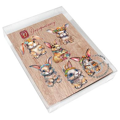Easter Bunnies Wooden Magnets Set of 6 by G. Debrekht