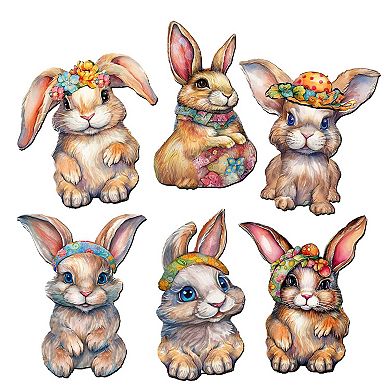 Easter Bunnies Wooden Magnets Set of 6 by G. Debrekht