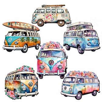 Volkswagen Vans Decorative Wooden Magnets Set of 6 by G. Debrekht