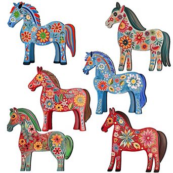 Danish Horses Decorative Wooden Magnets Set of 6 by G. Debrekht