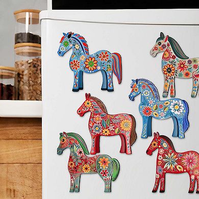 Danish Horses Decorative Wooden Magnets Set of 6 by G. Debrekht