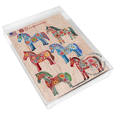 Danish Horses Decorative Wooden Magnets Set of 6 by G. Debrekht