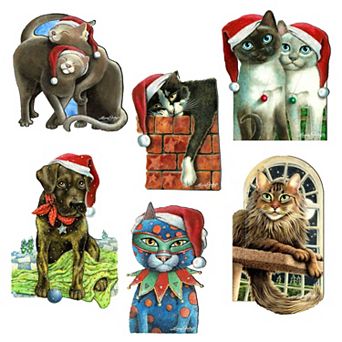 Dog and Cats Decorative Wooden Magnets Set of 6 by L. Seeley