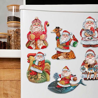 Santa Decorative Wooden Magnets Set of 6 by G. Debrekht
