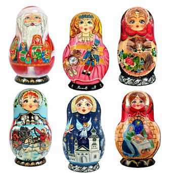 Nested Dolls Decorative Wooden Magnets Set of 6 by G. Debrekht