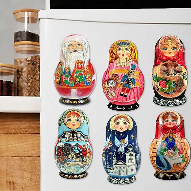 Nested Dolls Decorative Wooden Magnets Set of 6 by G. Debrekht