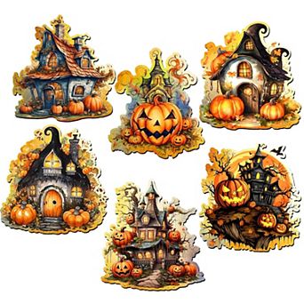 Spooky Houses Decorative Wooden Magnets Set of 6 by G. Debrekht