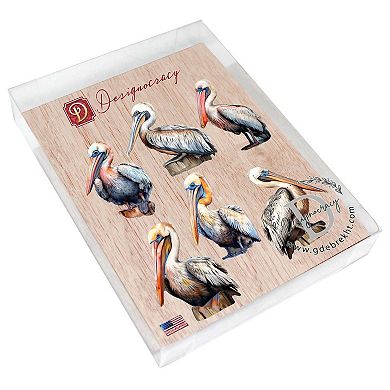 Pelicans Decorative Wooden Magnets Set of 6 by G. Debrekht