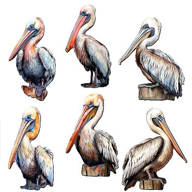 Pelicans Decorative Wooden Magnets Set of 6 by G. Debrekht