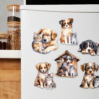 Dogs Decorative Wooden Magnets Set of 6 by G. Debrekht