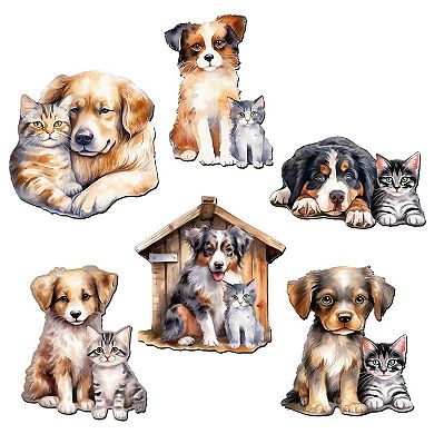 Dogs Decorative Wooden Magnets Set of 6 by G. Debrekht