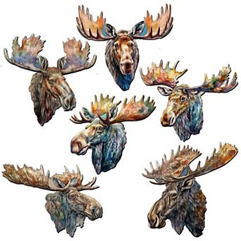Majestic Moose Decorative Wooden Magnets Set of 6 by G. Debrekht