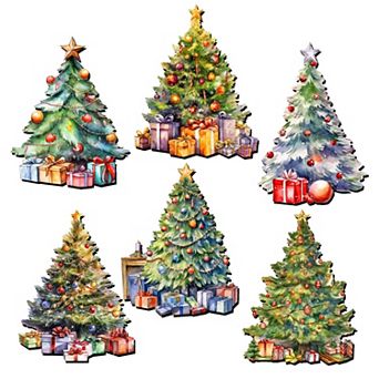 Christmas Tree Decorative Wooden Magnets Set of 6 by G. Debrekht