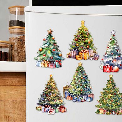 Christmas Tree Decorative Wooden Magnets Set of 6 by G. Debrekht