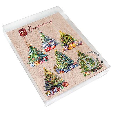 Christmas Tree Decorative Wooden Magnets Set of 6 by G. Debrekht