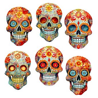Sugar Skulls Decorative Wooden Magnets Set of 6 by G. Debrekht