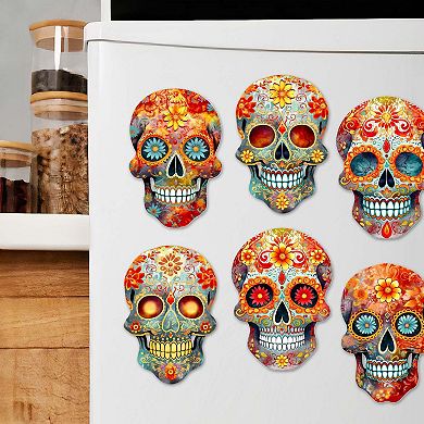 Sugar Skulls Decorative Wooden Magnets Set of 6 by G. Debrekht