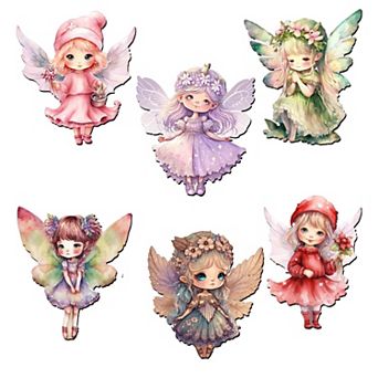 Colorful Fairies Decorative Wooden Magnets Set of 6 by G. Debrekht