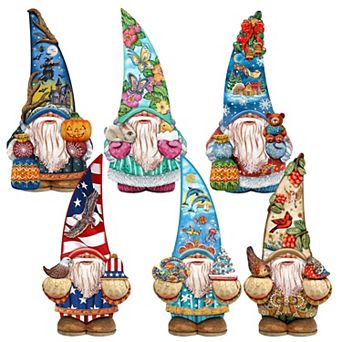 Holiday Gnomes Decorative Wooden Magnets Set of 6 by G. Debrekht