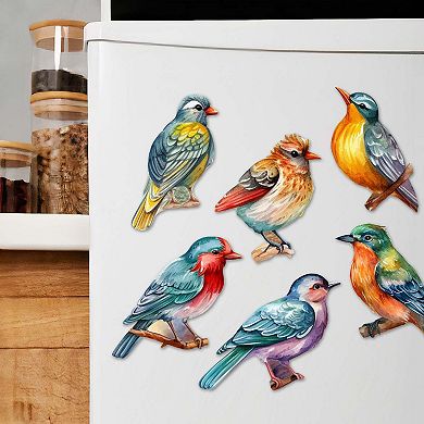 Forest Birds Decorative Wooden Magnets Set of 6 by G. Debrekht