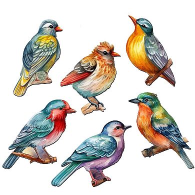 Forest Birds Decorative Wooden Magnets Set of 6 by G. Debrekht