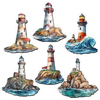 Lighthouse Decorative Wooden Magnets Set of 6 by G. Debrekht