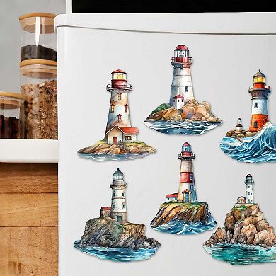 Lighthouse Decorative Wooden Magnets Set of 6 by G. Debrekht