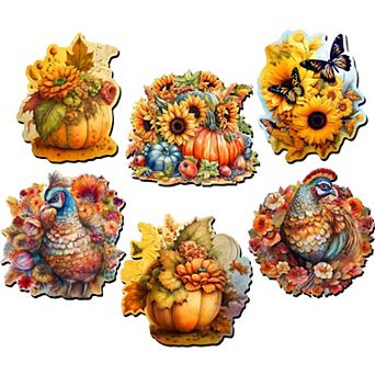 Happy Thanksgiving Decorative Wooden Magnets Set of 6 by G. Debrekht