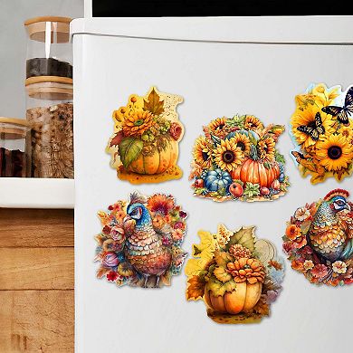 Happy Thanksgiving Decorative Wooden Magnets Set of 6 by G. Debrekht