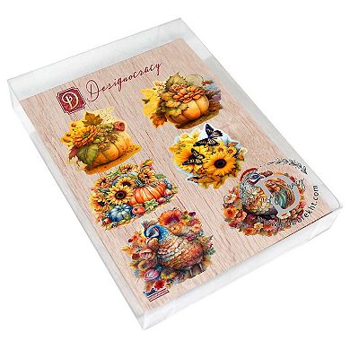 Happy Thanksgiving Decorative Wooden Magnets Set of 6 by G. Debrekht