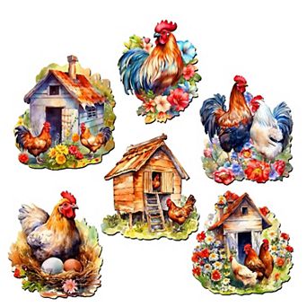 Spring on the Farm Decorative Wooden Magnets Set of 6 by G. Debrekht