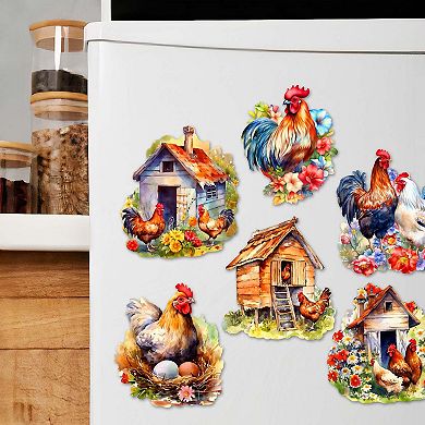 Spring on the Farm Decorative Wooden Magnets Set of 6 by G. Debrekht