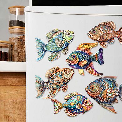 Coastal Fish Decorative Wooden Magnets Set of 6 by G. Debrekht