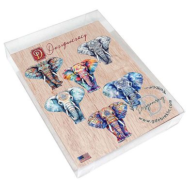 Elephants Decorative Wooden Magnets Set of 6 by G. Debrekht