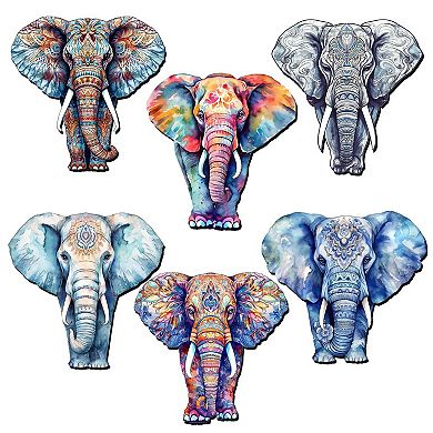 Elephants Decorative Wooden Magnets Set of 6 by G. Debrekht