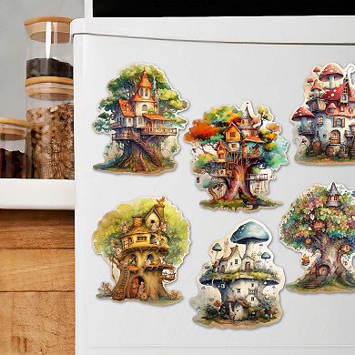 Tree House Decorative Wooden Magnets Set of 6 by G. Debrekht