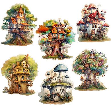 Tree House Decorative Wooden Magnets Set of 6 by G. Debrekht