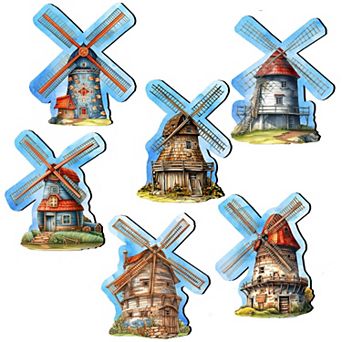 Windmills Decorative Wooden Magnets Set of 6 by G. Debrekht