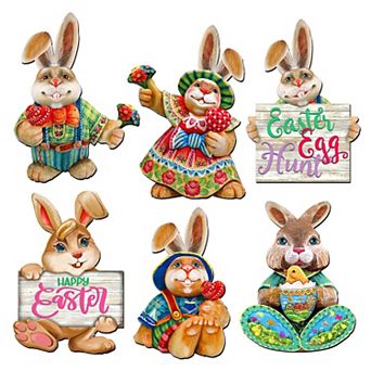 Easter Bunny Family Decorative Wooden Magnets Set of 6 by G. Debrekht