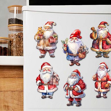 Santa Decorative Wooden Magnets Set of 6 by G. Debrekht