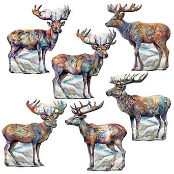 Iconic Caribou of Alaska Decorative Wooden Magnets Set of 6 by G. Debrekht