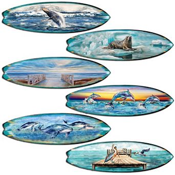 Ocean Style Surfboards Decorative Wooden Magnets Set of 6 by G. Debrekht