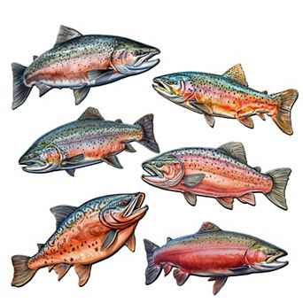 Wild Salmon Tales Decorative Wooden Magnets Set of 6 by G. Debrekht