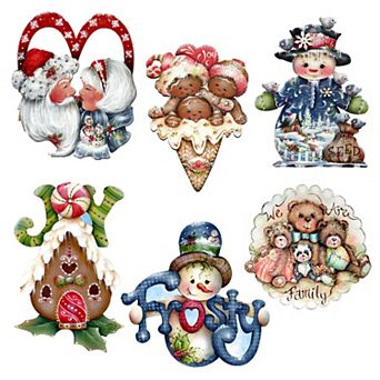 Merry Christmas Decorative Wooden Magnets Set of 6 by J. Mills-Price