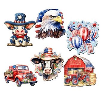 American flag Decorative Wooden Magnets Set of 6 by G. Debrekht